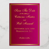 Elegante Classic Magenta und Gold Save the Date Folieneinladung (Vorderseite)