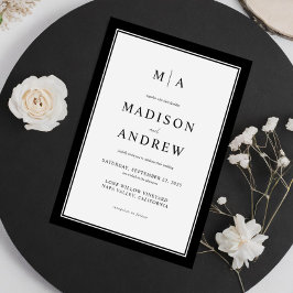 Elegante Classic Monogram Black and White Wedding Einladung