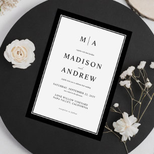 Elegante Classic Monogram Black and White Wedding Einladung