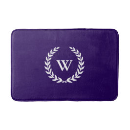 Elegante Classic Monogram Navy Blue Bath Mat Badematte