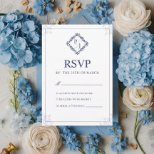 Elegante Classic Navy Blue Wedding RSVP Card