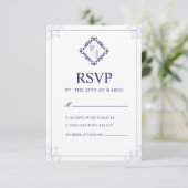 Elegante Classic Navy Blue Wedding RSVP Card Karte (Stehend Vorderseite)