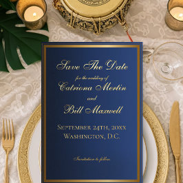 Elegante Classic Navy und Gold Save the Date Card Folieneinladung