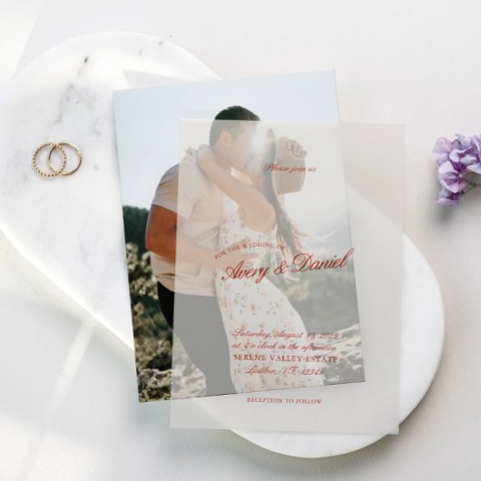 Elegante Classic Red & Deep Blue Wedding Pergament Einladungen