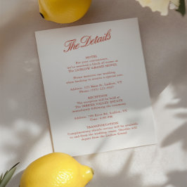 Elegante Classic Red & Ivory Wedding Details Card Einladung