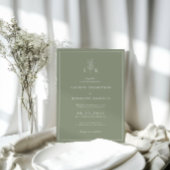Elegante Classic Sage Green Leaf Monogram Wedding Einladung
