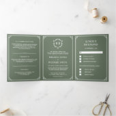 Elegante Classic Sage Green Monogram Wedding Dreifach Gefaltete Einladung (Innenseite)