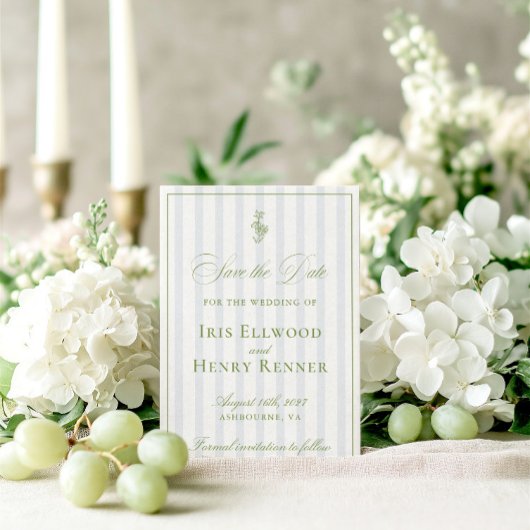 Elegante Classic Sage Green Save the Date Card