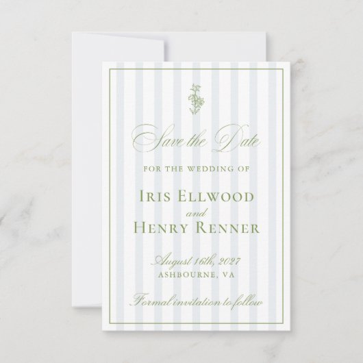 Elegante Classic Sage Green Save the Date Card (Vorderseite)