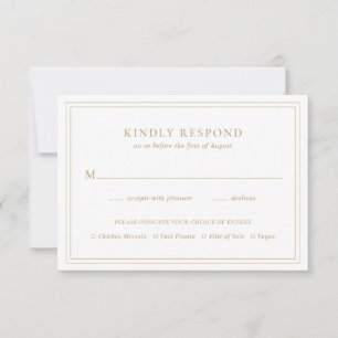 Elegante Classic Simple Gold Meal Wedding RSVP Karte