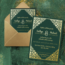 Elegante Classic Vintag Green n Gold Foil Wedding