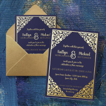 Elegante Classic Vintag Navy Gold Foil Wedding