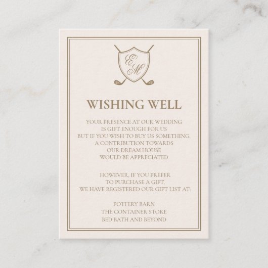 Elegante Classic Wappen Monogram Golf Wedding Begleitkarte (Vorderseite)