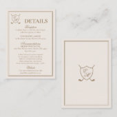 Elegante Classic Wappen Monogram Golf Wedding Begleitkarte (Vorne/Hinten)