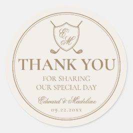 Elegante Classic Wappen Monogram Golf Wedding Runder Aufkleber