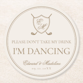 Elegante Classic Wappen Monogram Golf Wedding Runder Pappuntersetzer