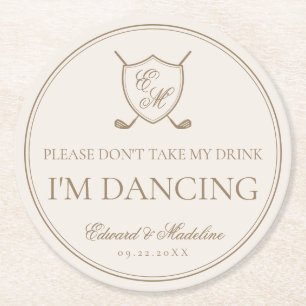 Elegante Classic Wappen Monogram Golf Wedding Runder Pappuntersetzer