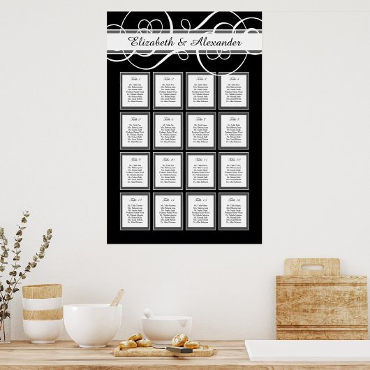 Elegante Classic Wedding 16 Table Seating Chart Poster (Küche)