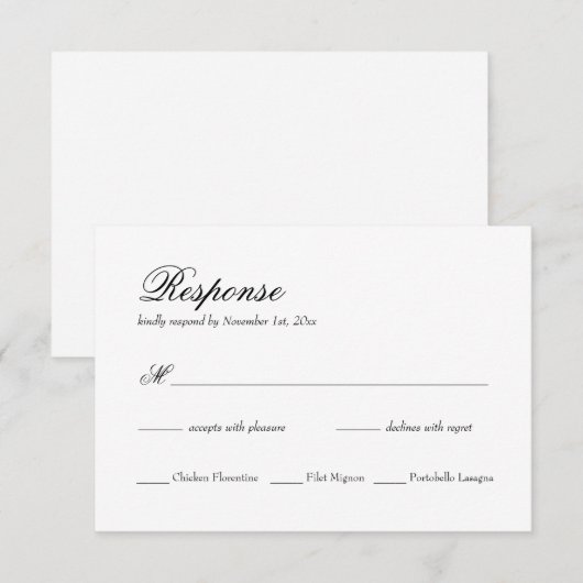 Elegante Classic Wedding RSVP Card (Vorne/Hinten)