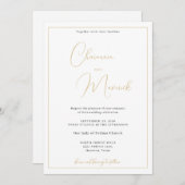 Elegante Classic White Gold Hochzeit Einladung (Vorne/Hinten)