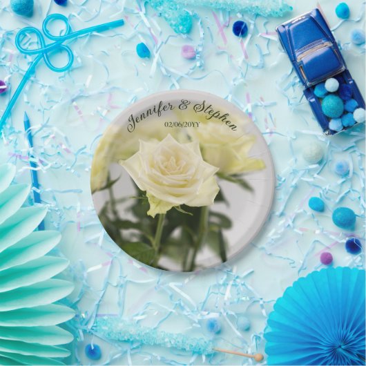 Elegante Classic White Rose Blume Hochzeit Pappteller (Party)