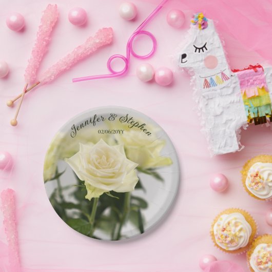 Elegante Classic White Rose Blume Hochzeit Pappteller (Party)