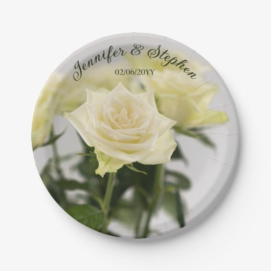 Elegante Classic White Rose Blume Hochzeit Pappteller (Vorderseite)