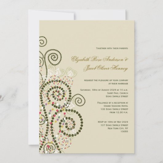 Elegante Classy Boho Green Spirals Wedding Einladu Einladung (Vorderseite)
