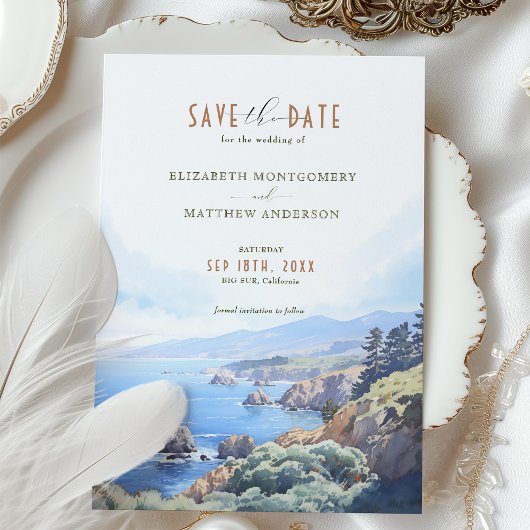 Elegante Cliffside Save the Date Card - Big Sur, C Einladung