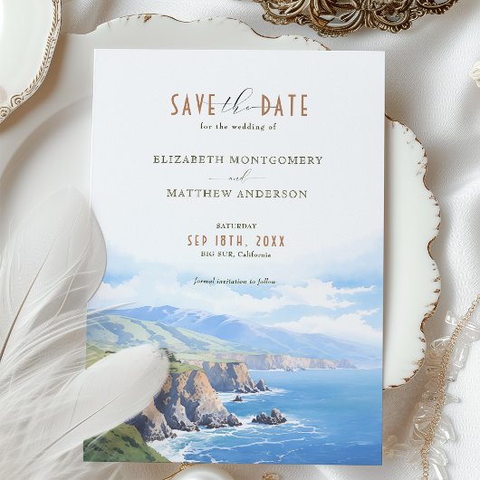 Elegante Cliffside Save the Date Card - Big Sur, C Einladung