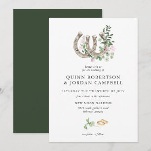Elegante Clover Horseshoes Botanische Hochzeit Einladung