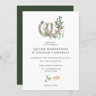 Elegante Clover Horseshoes Botanische Hochzeit Einladung