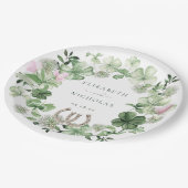 Elegante Clover Horseshoes Botanische Hochzeit Pappteller (Schrägansicht)