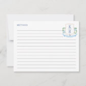 Elegante Coastal Monogram Brautparty Rezept Card Einladung (Rückseite)