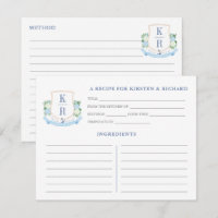 Elegante Coastal Monogram Brautparty Rezept Card