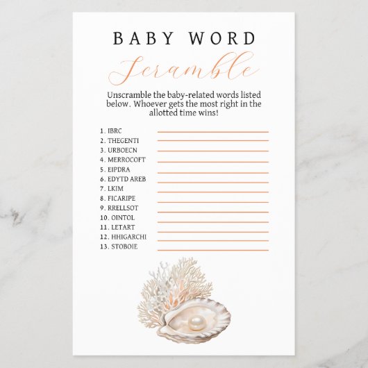Elegante Coastal Pearl Baby Word Scramble Flyer (Vorne)