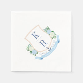 Elegante Coastal Watercolor Monogram Wedding Party Serviette