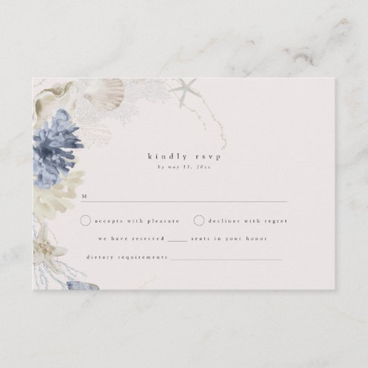 Elegante Coastal Wedding RSVP Card Begleitkarte (Vorderseite)