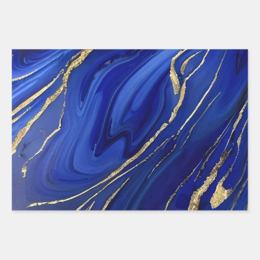 Elegante Cobalt Blue and Gold Alcohol Tinte Muster Geschenkpapier Set (Vorderseite 3)