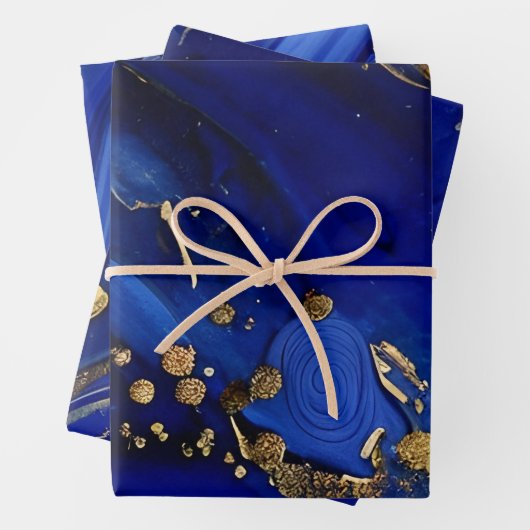 Elegante Cobalt Blue and Gold Alcohol Tinte Muster Geschenkpapier Set (Beispiel)