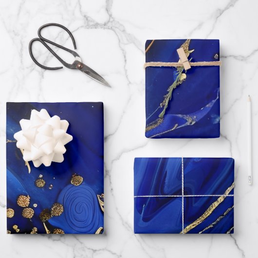 Elegante Cobalt Blue and Gold Alcohol Tinte Muster Geschenkpapier Set (Vorderseite)