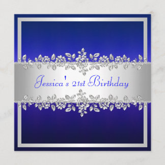Elegante Cobalt Blue Silver Rose Geburtstagsparty Einladung