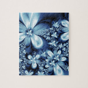 Elegante Cobalt Dark Blue Silky Blume Puzzle