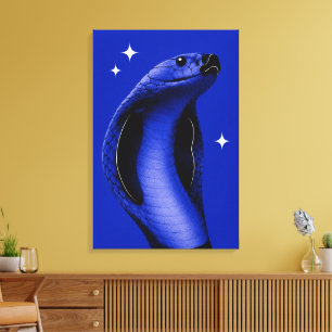 Elegante Cobra Blue Monochrome Editorisches Kunstw Leinwanddruck