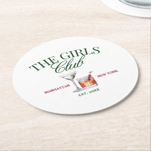Elegante Cocktails Green & Red Girl's Club Runder Pappuntersetzer