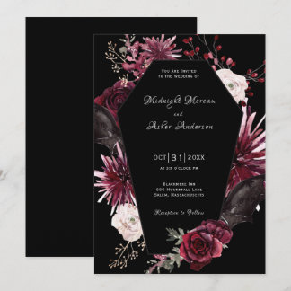 Elegante Coffin Floral Gothic Halloween Hochzeit Einladung