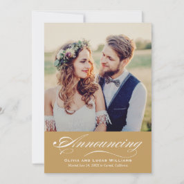Elegante Cognac Script Hochzeit Foto Ehe Ankündigung