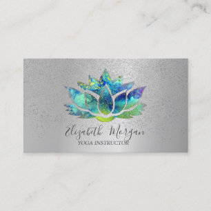 Elegante Colorful Lotus Silver Confetti Yoga Visitenkarte