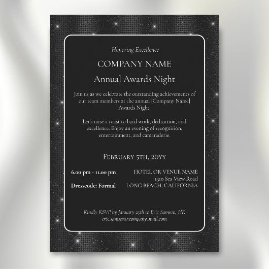 Elegante Company Business Black Sparke Award Nacht Einladung