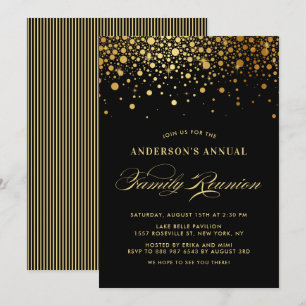 Elegante Confetti Gold Foil Black Family Wiederseh Einladung